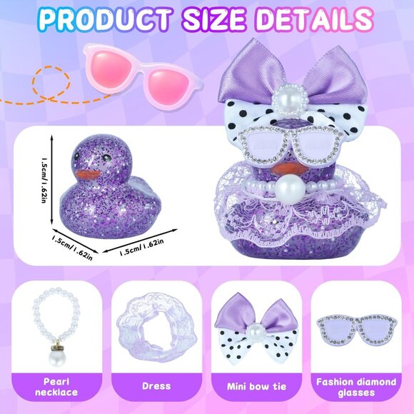 Rubber Duck Dashboard Ornament with Bow, Sunglasses, Necklace & Skirt - Purple - Picture 2 of 4